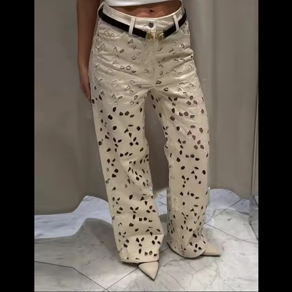 Elegant Cream Cutout Women's Pants